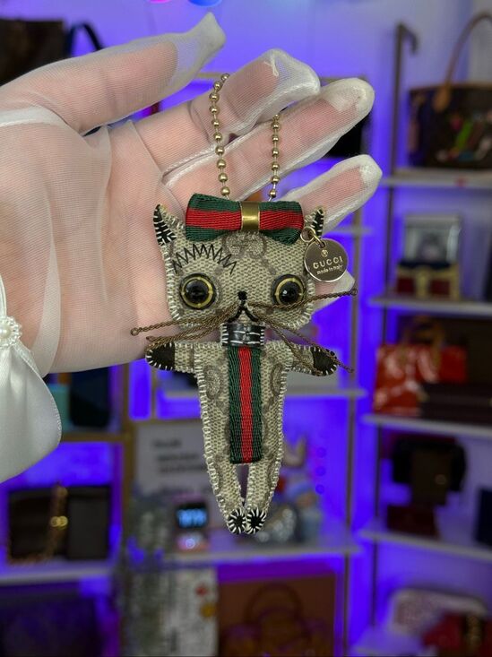 Gucci Accessories - Gucci Guccioli Christina Cat bag Charm GG Canvas Leather
